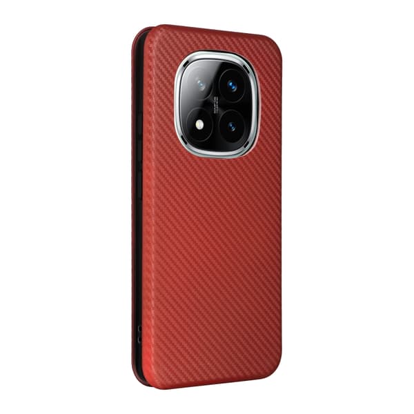 Redmi Note 14 Pro 4G Global - Flip Läderfodral med Kolfibertextur Brun