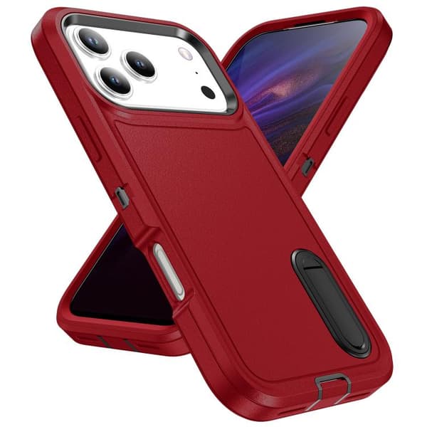 iPhone 18 Pro Max / iPhone 17 Pro Max Skal - robust PC + silikon med hållare Röd + Svart