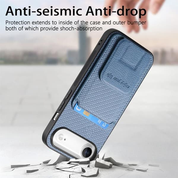 iPhone 17 Air Skal - Kolfiber med Fällbart Ställ Blå