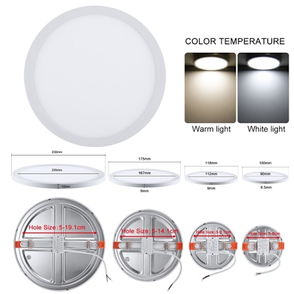 LED Rund Ultratunn Infälld Downlight Justerbar Panel Ljus, Strömförsörjning: 6W (Vitt ljus)
