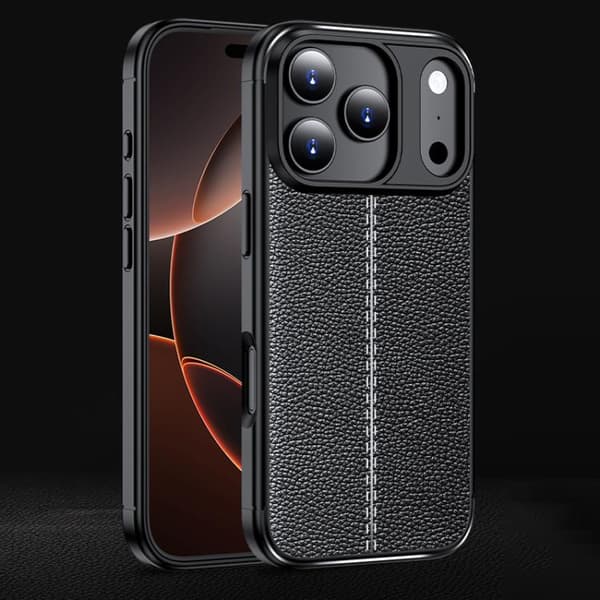 iPhone 18 Pro Max / iPhone 17 Pro Max Skal - Litchi-textur, Stöttålig TPU Svart