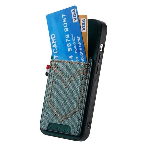 iPhone 17 Air Skal - Denim Textur Läder med Kortfack Grön