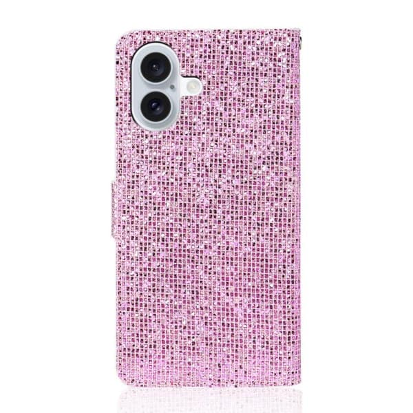 iPhone 17 Skal Läderfodral med Glitterpulver Rosa