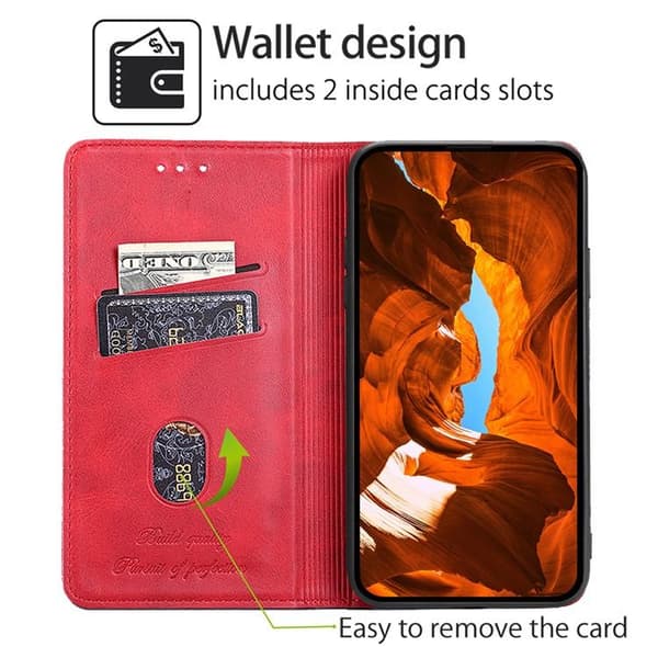 Redmi Note 14 4G - Magnetiskt Läderfodral med Kossmönster Röd