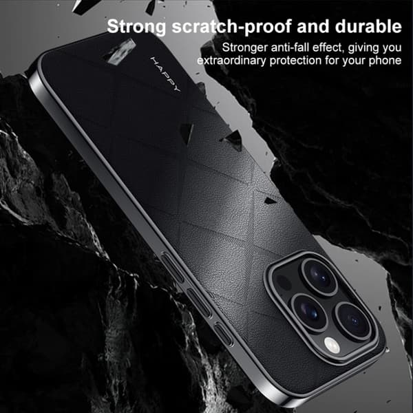 iPhone 16 Pro Max Fodral Platt Läder - Hållbar Skal för iPhone 16 Pro Max Vit