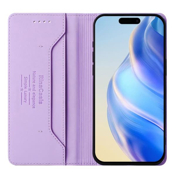 iPhone 18 Pro Max / iPhone 17 Pro Max Skal läderfodral med dubbelvikts magnetisk sug och RFID Ljuslila