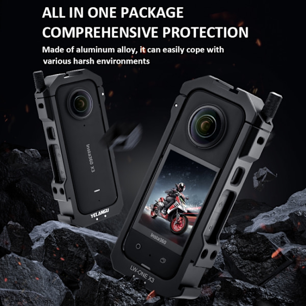 For Insta360 X3 YELANGU LW-ONE X3 Metal Cage Extended Frame Case Med T1 Tripod
