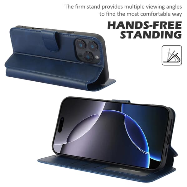 iPhone 16 Pro Shockproof PU + TPU Skal - Hållbart Fodral Läder Blå