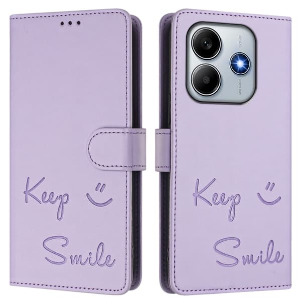 Redmi Note 14 5G - RFID Läderfodral med Smile Embossing Ljuslila