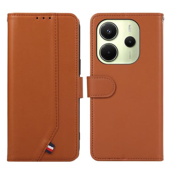 Redmi Note 14 4G - ABEEL Delikat Textur Splicing RFID Läderfodral Brun