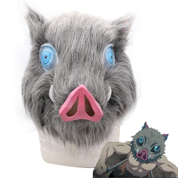 Demon Slayer Hashibira Inosuke Cosplay Mask Halloween Carnival Huvudbonader Fest Anime Fancy Dress Up Head Cover Kostym rekvisita
