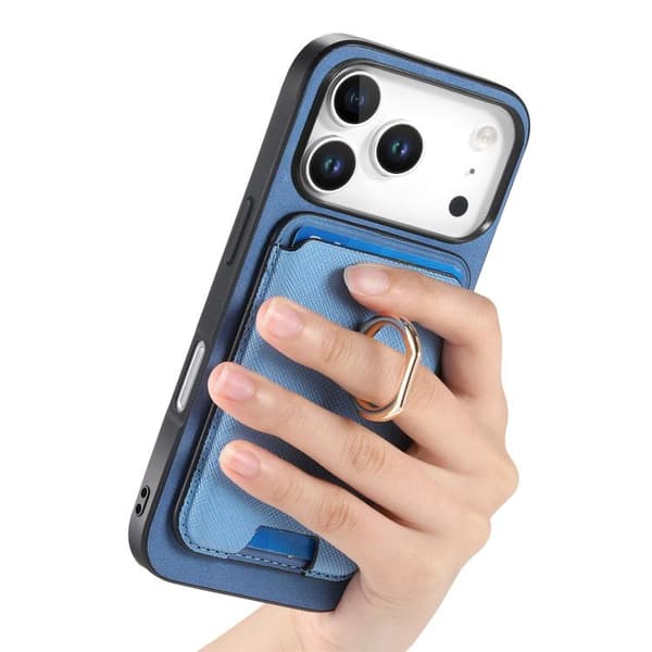 iPhone 18 Pro Max / iPhone 17 Pro Max Retro Cross Läder Kortväska MagSafe Skal Blå