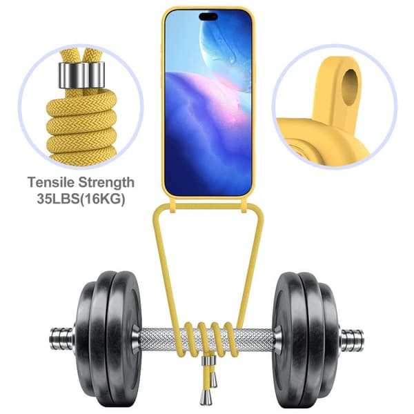 iPhone 18 Pro Max / iPhone 17 Pro Max Skal med Integrerad Kortväska - Solid Färg av Flytande Silikon med Lanyard Gul