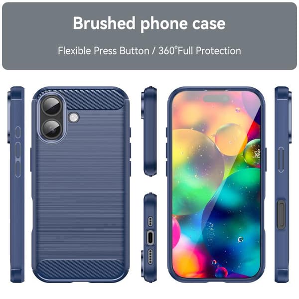 iPhone 17 Skal - Borstad Textur av Kolfiber TPU Blå