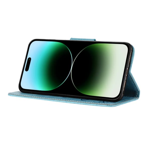 iPhone 16 Pro Max Butterfly Prägad Flip Fodral Skal Blå