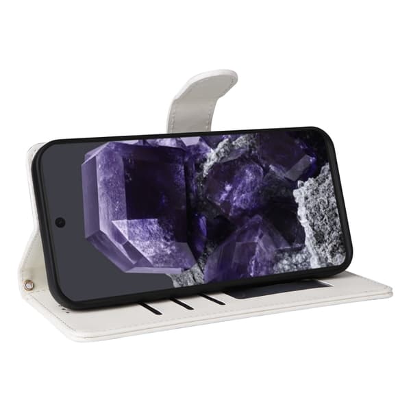 för Pixel 9 Pro Skal i Diamantmönstrad Läder Flip Design Vit