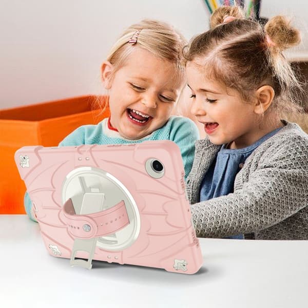 Samsung Galaxy Tab A8 Bat Hand Grip Ställning Tabletfodral Rosa Vit