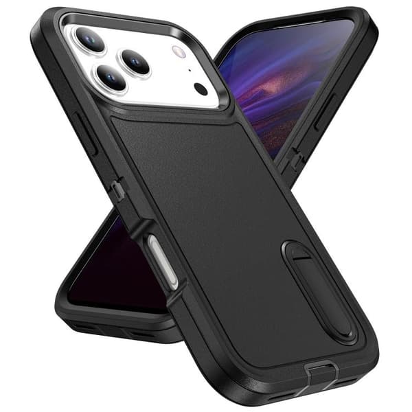 iPhone 18 Pro Max / iPhone 17 Pro Max Skal - robust PC + silikon med hållare Svart