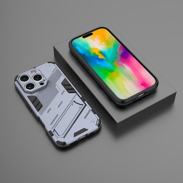 iPhone 16 Pro Max Punk Armor 2 1 PC + TPU Skal med Hållare Grå