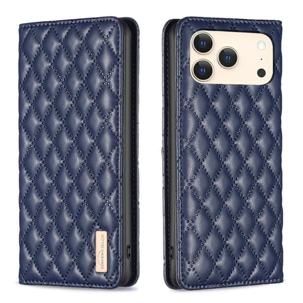 iPhone 18 Pro / iPhone 17 Pro Diamantgaller Magnetisk Läder Flip Skal Blå