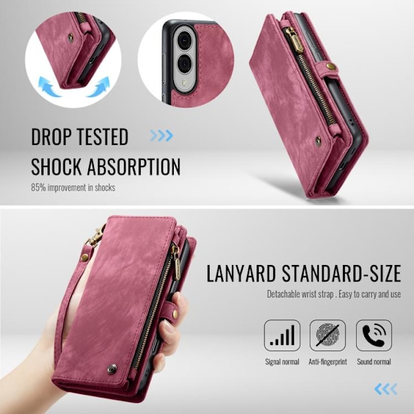 Samsung Galaxy S25 Edge 5G Skal CaseMe 008 Avtagbar Multifunktionell Läder Vinrött