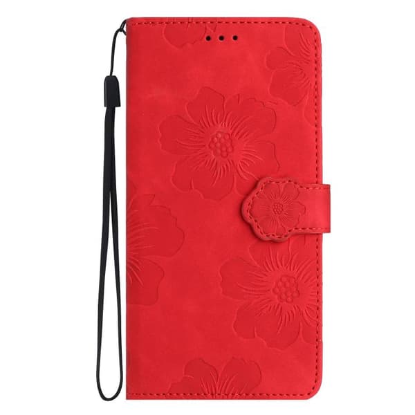 iPhone 18 Pro / iPhone 17 Pro Skal läderfodral med blommönster Röd