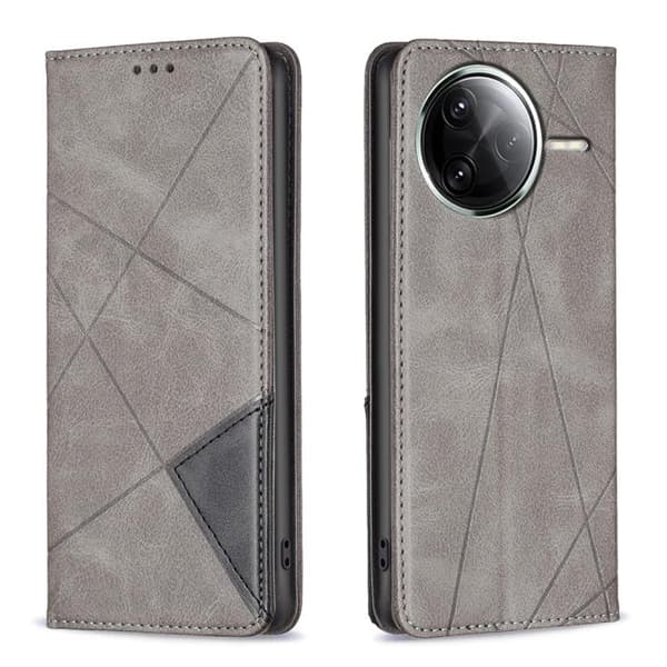 Redmi K80 / K80 Pro - Magnetiskt Läderfodral med Rhombus Textur Grå