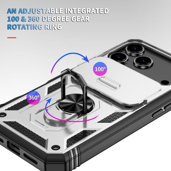 iPhone 18 Pro Max / iPhone 17 Pro Max Skal med Sliding Camshield TPU + PC och Hållare Vit + Svart