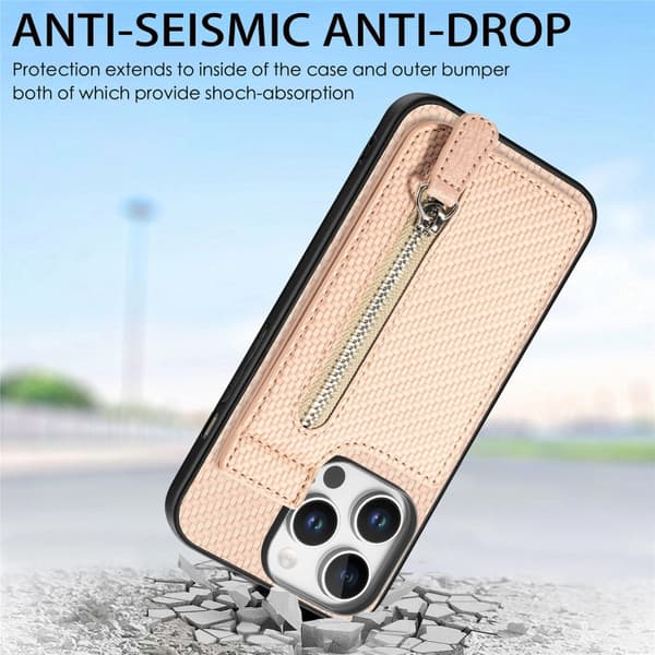iPhone 16 Pro Max Kolfiber Vertikal Flip Zipper Skal Kaki