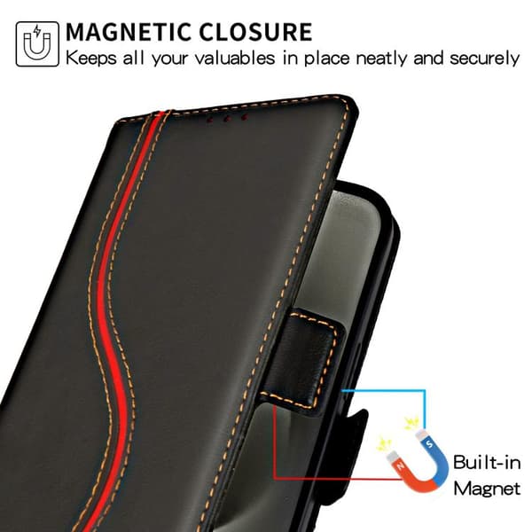 iPhone 18 Pro / iPhone 17 Pro Skal läderfodral med sidobuckle S-kurva Svart