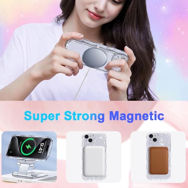 iPhone 16 Pro Max Wave Glitter MagSafe Magnetisk TPU Skal Transparent vit