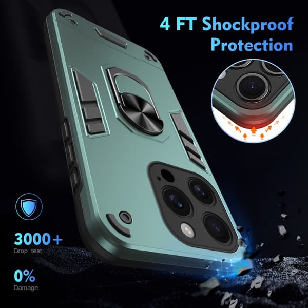 iPhone 16 Pro Shockproof Metallringhållare Skal Grön