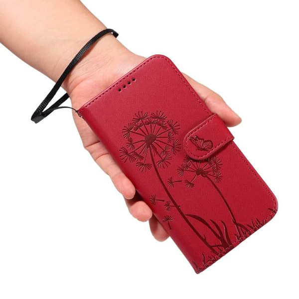 Redmi Note 14 4G - Flip Läderfodral med Dandelion Prägling, Röd