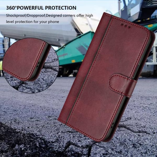 iPhone 18 Pro / iPhone 17 Pro Skal Läderfodral med Retro Linjefog Vinrött