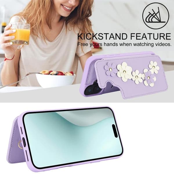 iPhone 17 Skal läderfodral med blommönster Purpur