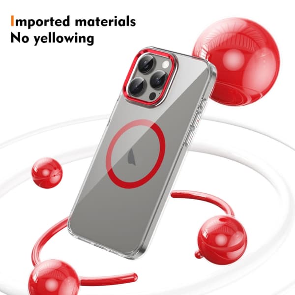 iPhone 16 Pro Max Ice Feel HD Transparent MagSafe PC Full Coverage Skal Röd