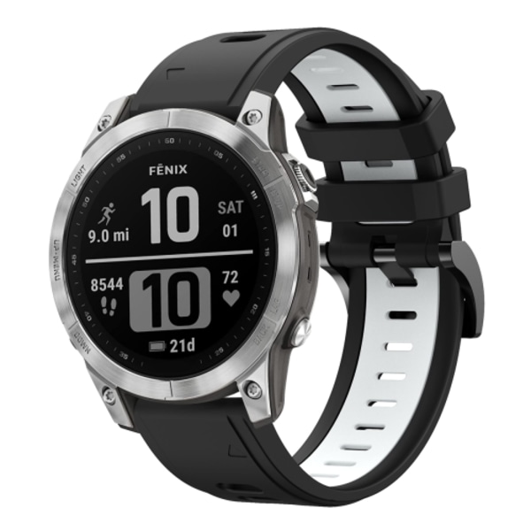 För Garmin Fenix ​​7 22mm Tvåfärgad Sports Silikon Watch Band Black-White