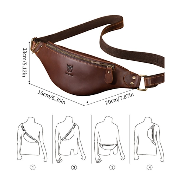 Bull Captain Retro Crazy Horse Läder Herr Midjeväska Axelväska Crossbody Väska Kaffe