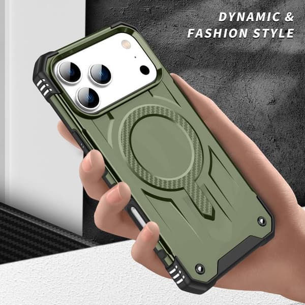 iPhone 18 Pro Max / iPhone 17 Pro Max Skal med MagSafe TPU Hybrid PC Armégrön