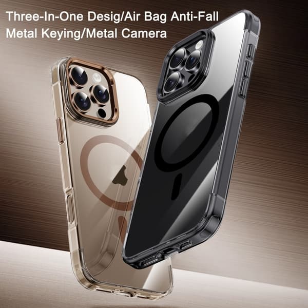 iPhone 16 Pro Max Skal - 3 1 Magnetisk MagSafe Kristall Telefon Skal Transparent grå