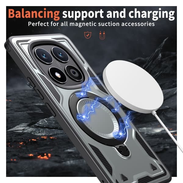 Redmi Note 14 Pro 5G - PC Hybrid TPU Armor MagSafe Ringhållare fodral Grå