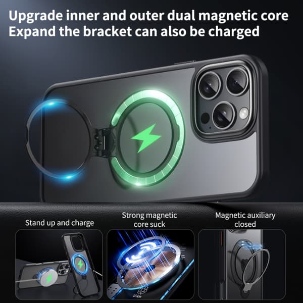 iPhone 16 Pro Max Dubbelring MagSafe Magnetisk Hållare Skal Mattblå