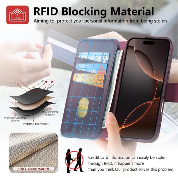 iPhone 18 Pro Max / iPhone 17 Pro Max Skal Läderfodral med Neo Finger Grip Rem och MagSafe Purpur