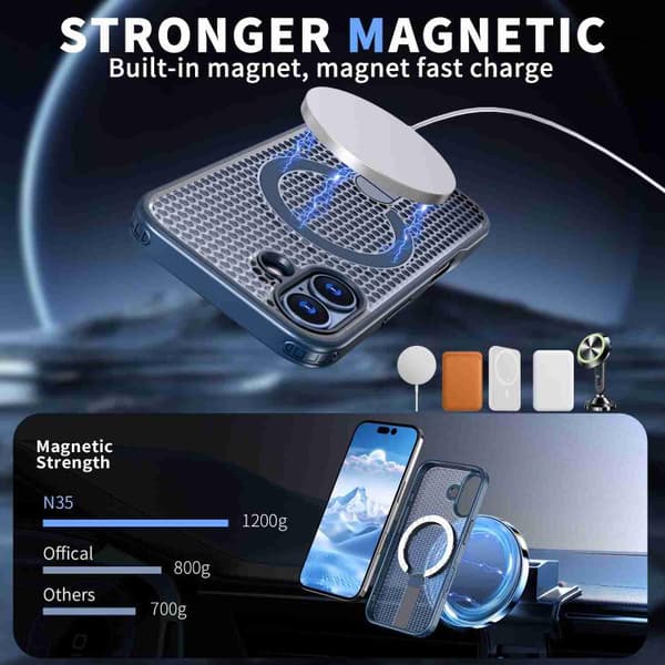 iPhone 17 Skal med Honeycomb Kylning och MagSafe Blå