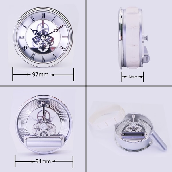 Metallisk genomskinlig kvartsklocka kugghjulsklocka DIY-tillbehör 97 mm silverklockhuvud