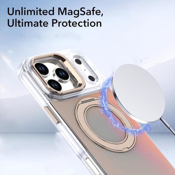 iPhone 17 Pro Skal med Gradientfärg, Rotera Hållare, Linse Kickstand och MagSafe Vit