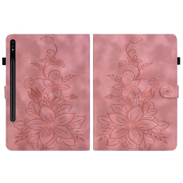 Samsung Galaxy Tab S7 FE/S8+/S7+ Lily Prägad Läderfodral Rosa