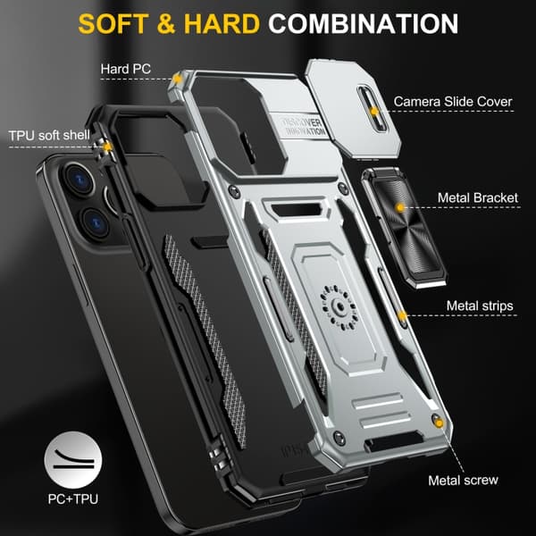 iPhone 16 Pro Skal med Armor PC + TPU Kameraskydd Grå