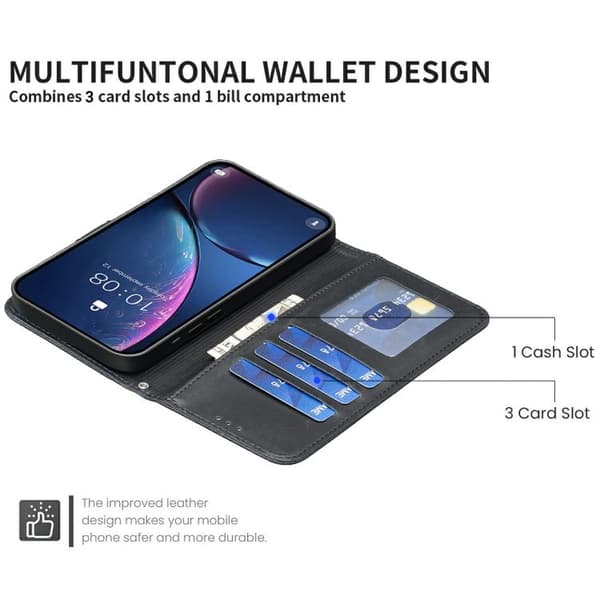 iPhone 18 Pro Max / iPhone 17 Pro Max Skal läderfodral med fyrklöverprägling Svart