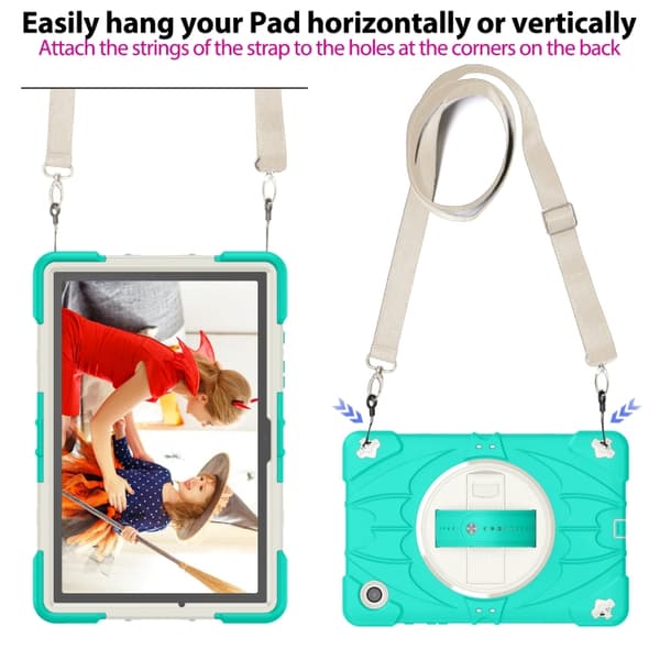 Samsung Galaxy Tab A8 Bat Hand Grip Ställning Tabletfodral Mintgrön Vit